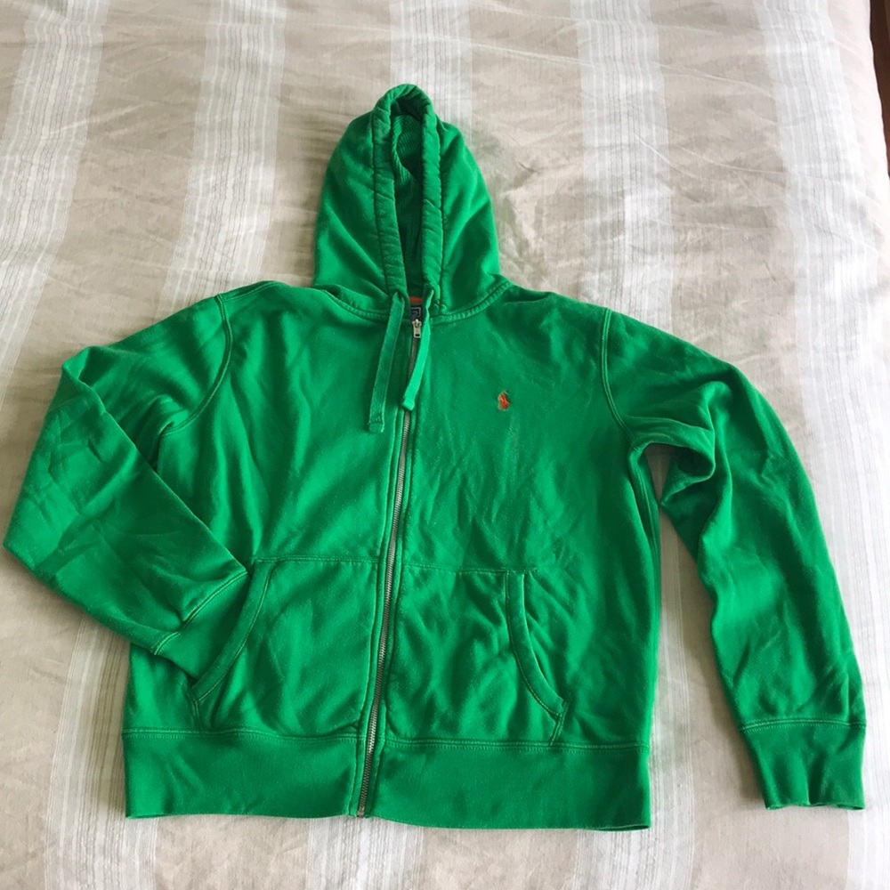Mens Polo Ralph Lauren Zip Hoodie Green w orange L
